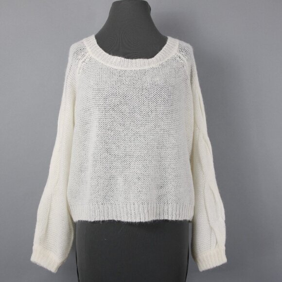 Rosie Neira Sz XS Ivory Knit Cable 3/4 Sleeve Oversize Acrylic Blend Sweater - Picture 2 of 13